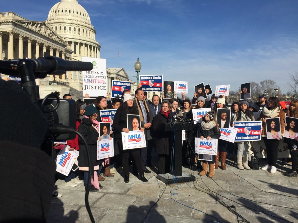 UnidosUS joined DREAmers and advocates on January 19, 2018 for a Capitol Hill press conference condemning lawmakers for blocking a vote on Dream Act legislation. Photo: UnidosUS