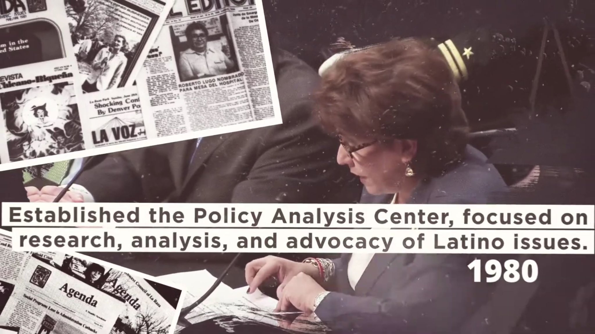 A frame from the UnidosUS video covering the establishment of the Policy Analysis Center in 1980.