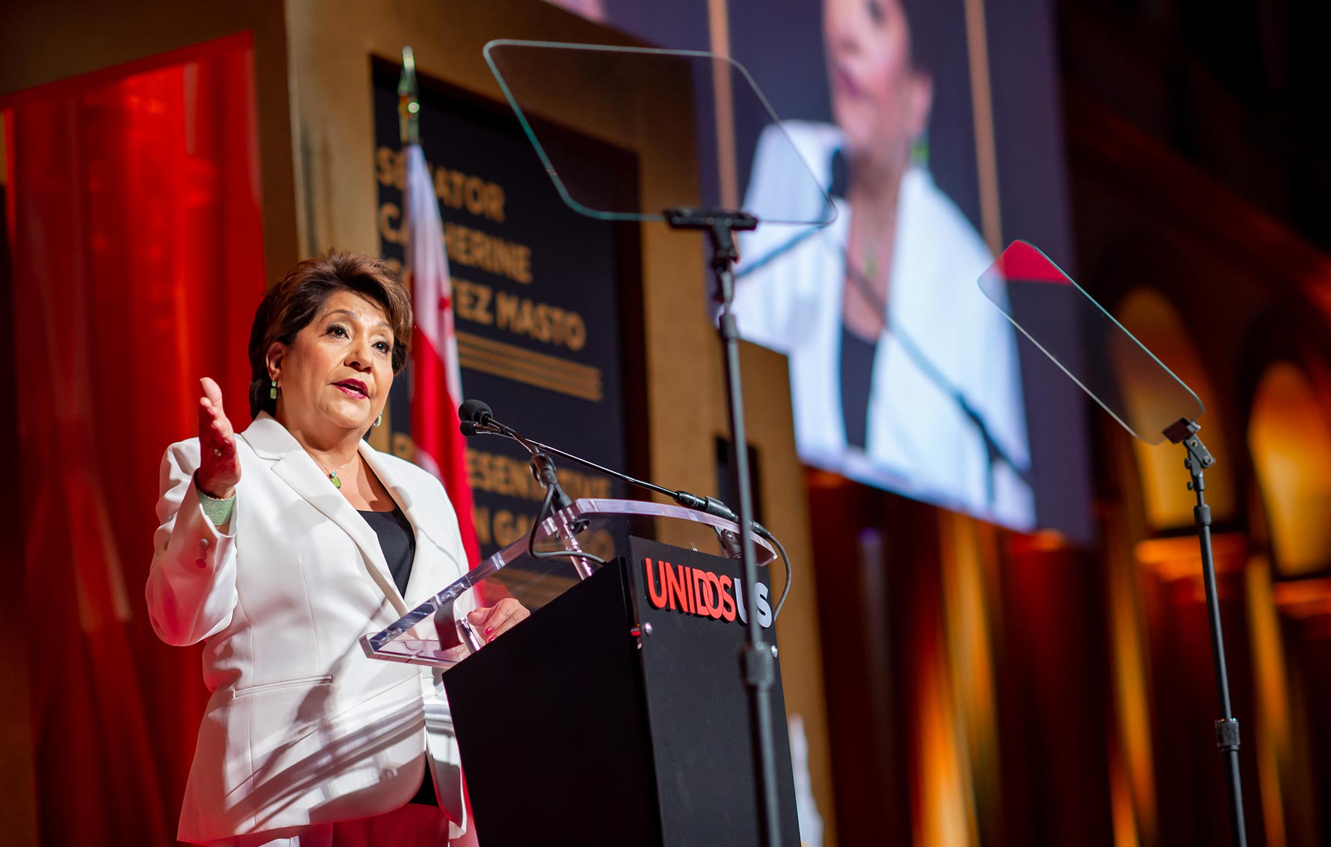 UnidosUS President and CEO Janet Murguía addresses attendees at the 2022 UnidosUS Capital Awards.